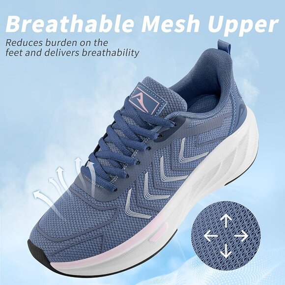 Women's Blue Breathable Tennis Shoes Non-Slip Sneakers for Walking & Workout - Picture 3 of 7